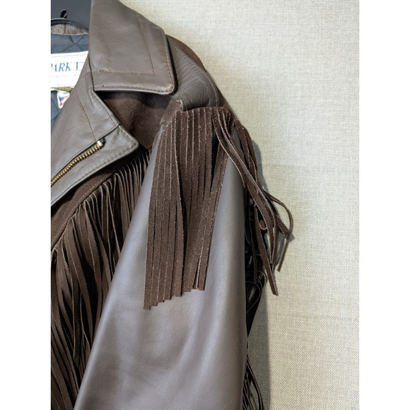 VTG Park V Leather Insulated Fringe Jacket Mens 46 Brown Suede Western Biker - Picture 7 of 11